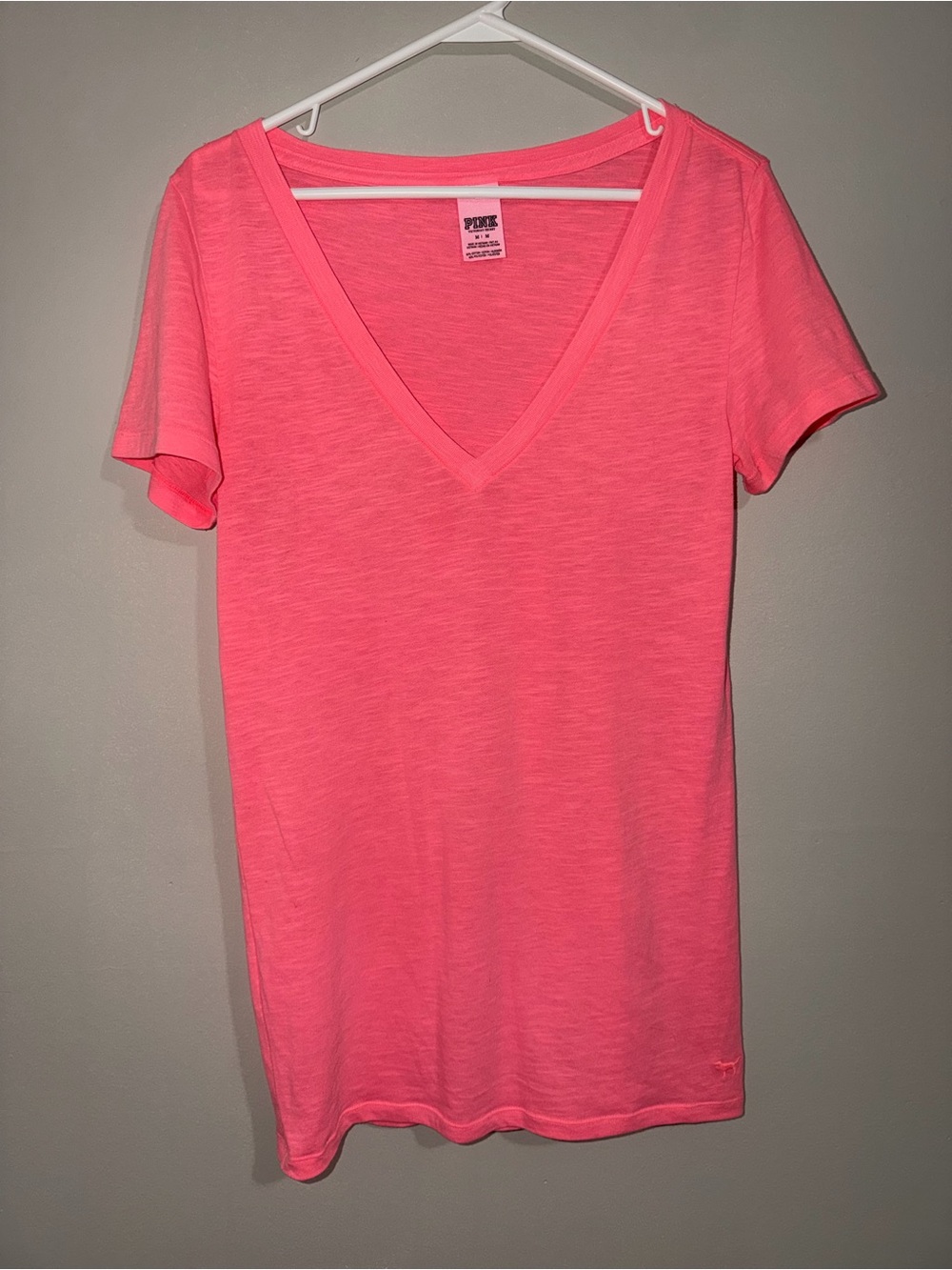 Victoria's Secret PINK Neon Coral V-Neck T-Shirt – Size M